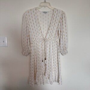 Blue Island Swim Cover Up Size Small White And Gold Tie Front Tassels Boho